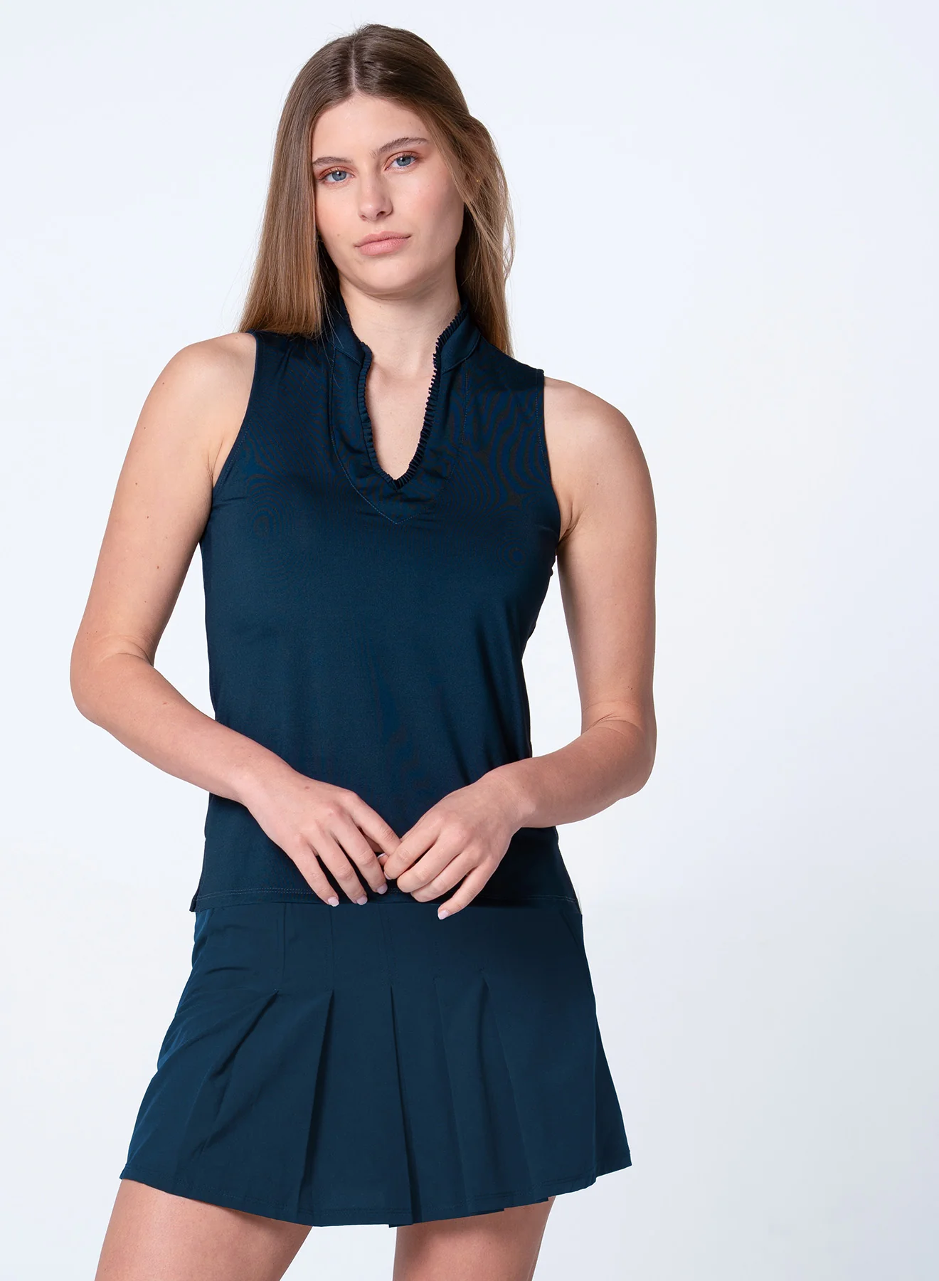 Pleated Placket Sleeveless